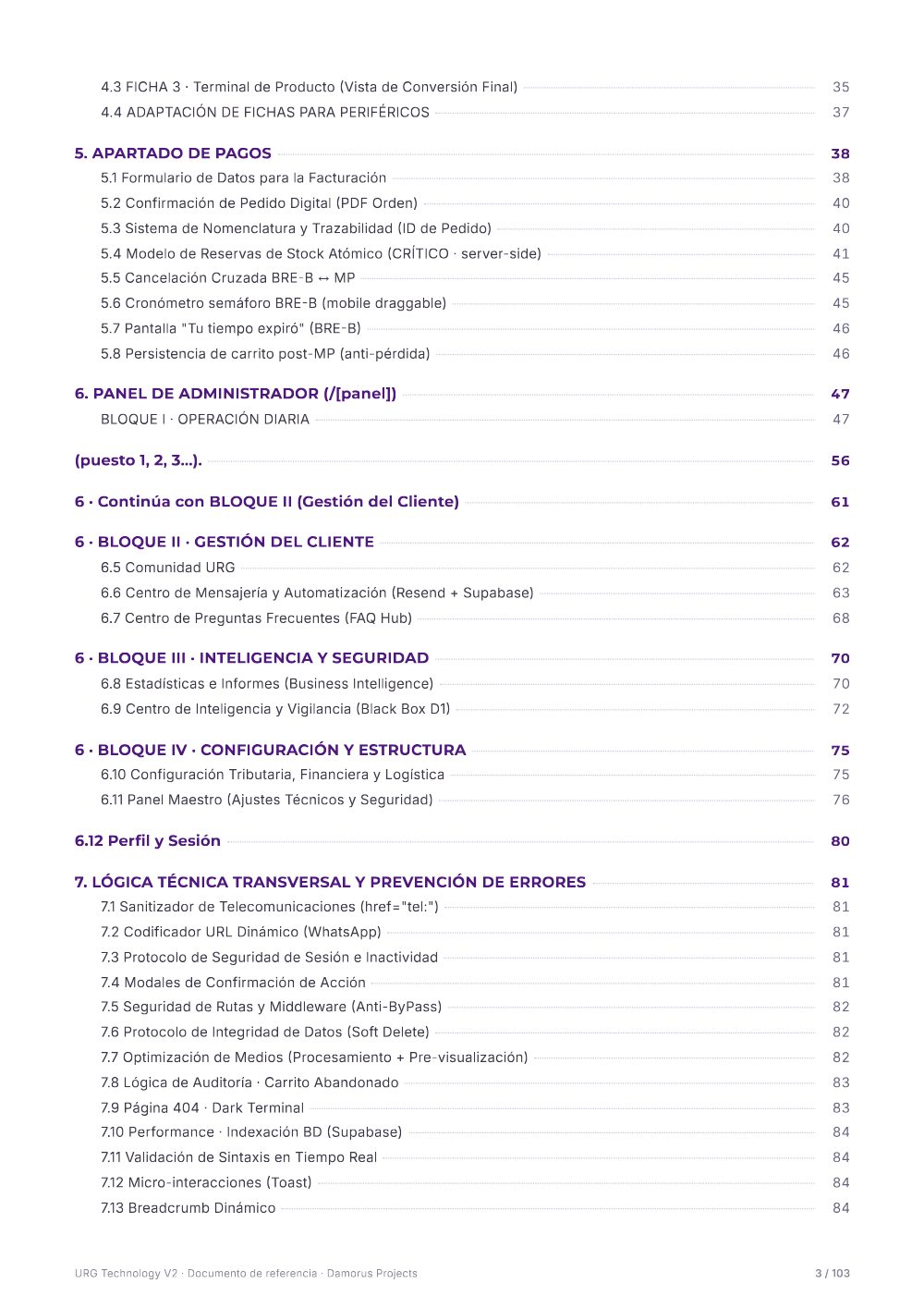 Página 3 del documento de referencia de URG Technology