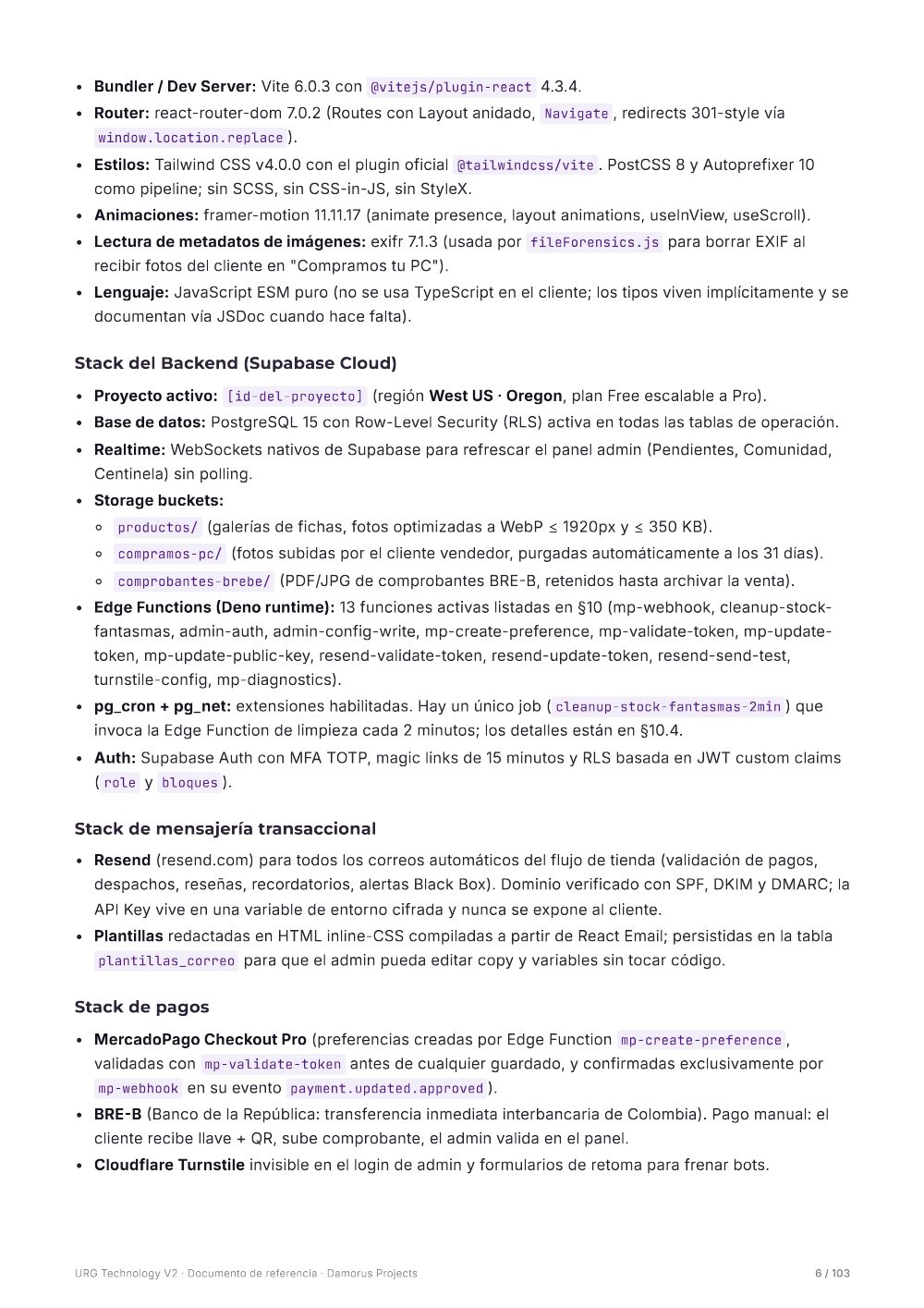 Página 6 del documento de referencia de URG Technology