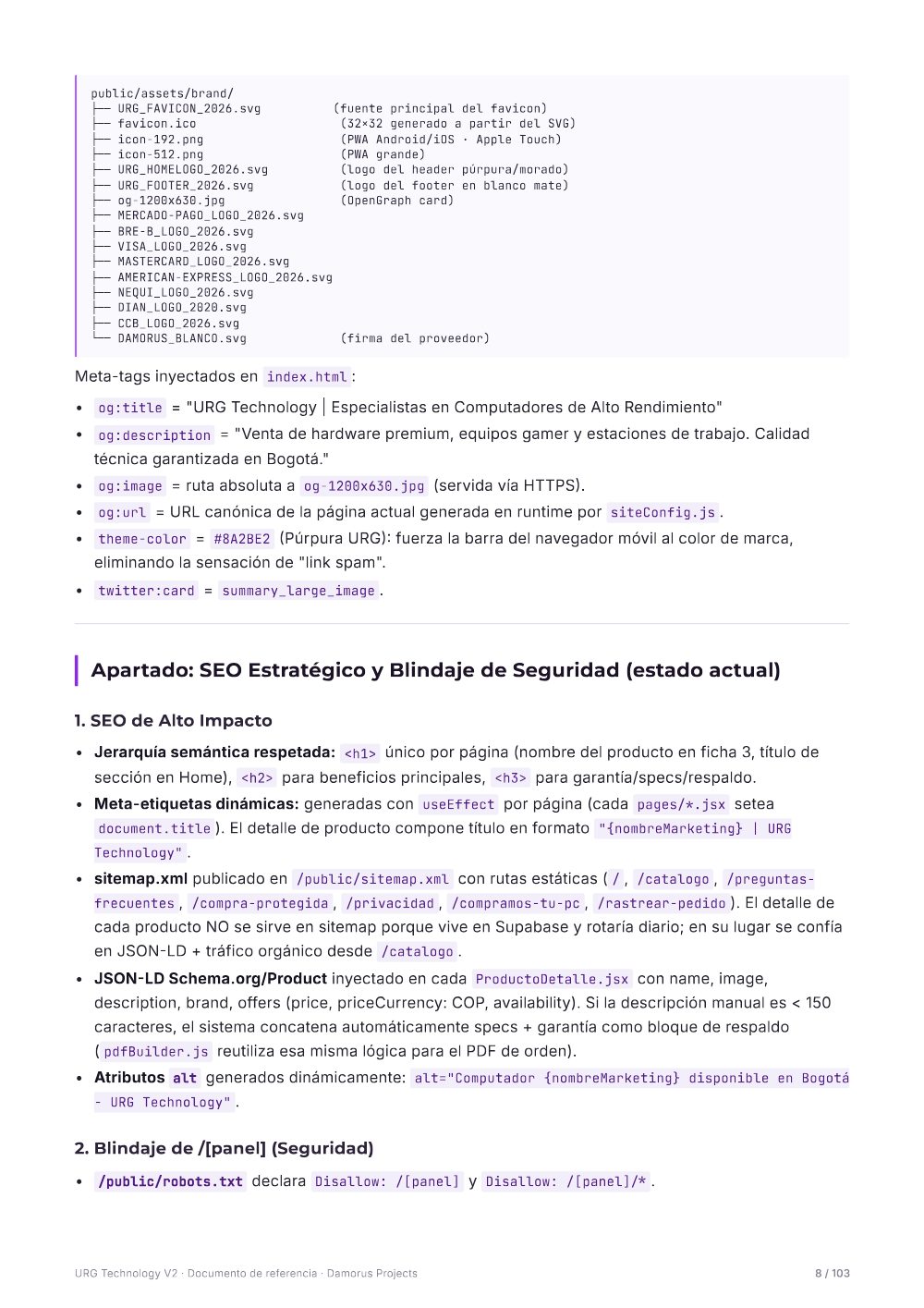 Página 8 del documento de referencia de URG Technology