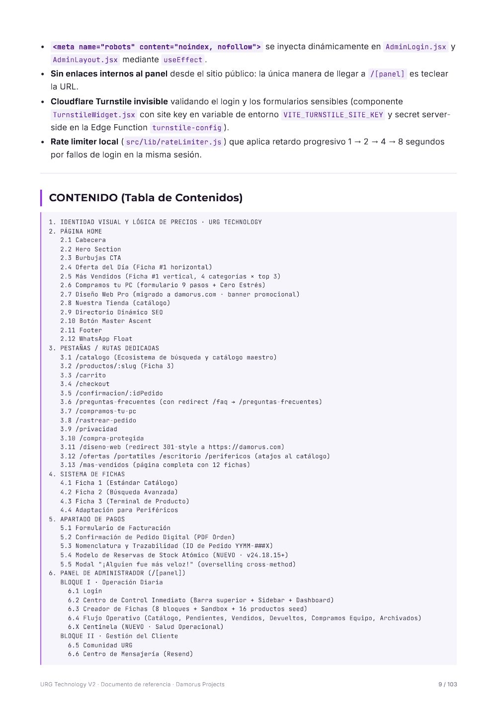 Página 9 del documento de referencia de URG Technology