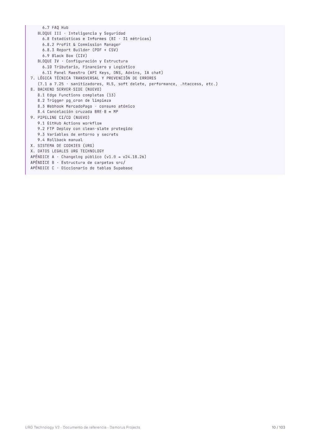 Página 10 del documento de referencia de URG Technology