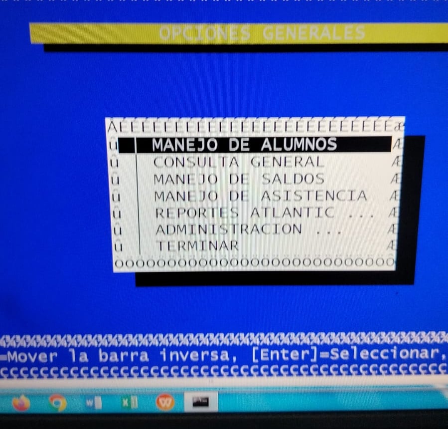 El programa DOS de 1996 que usaba la escuela antes del sistema nuevo.