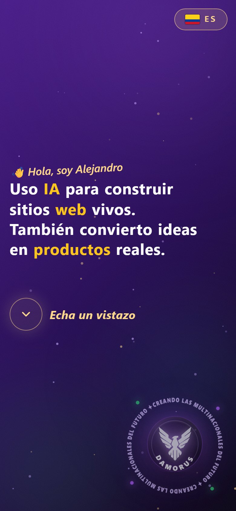 La versión móvil del portafolio, con la moneda y el saludo.