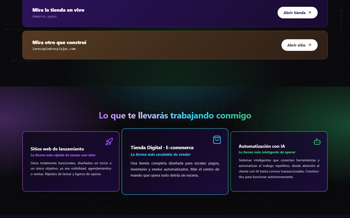 The original damorus.com homepage, with its first-person greeting and spinning coin, opens the story of Damorus.