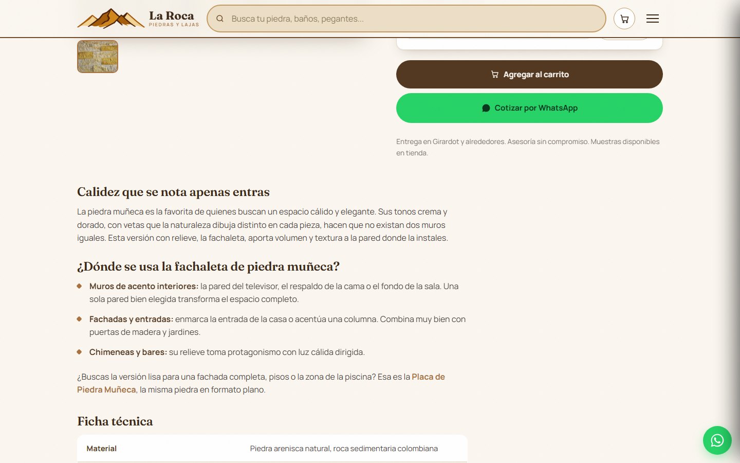 Del carrito a WhatsApp en un toque: el pedido llega escrito, con productos, metros y muebles, listo para cotizar.