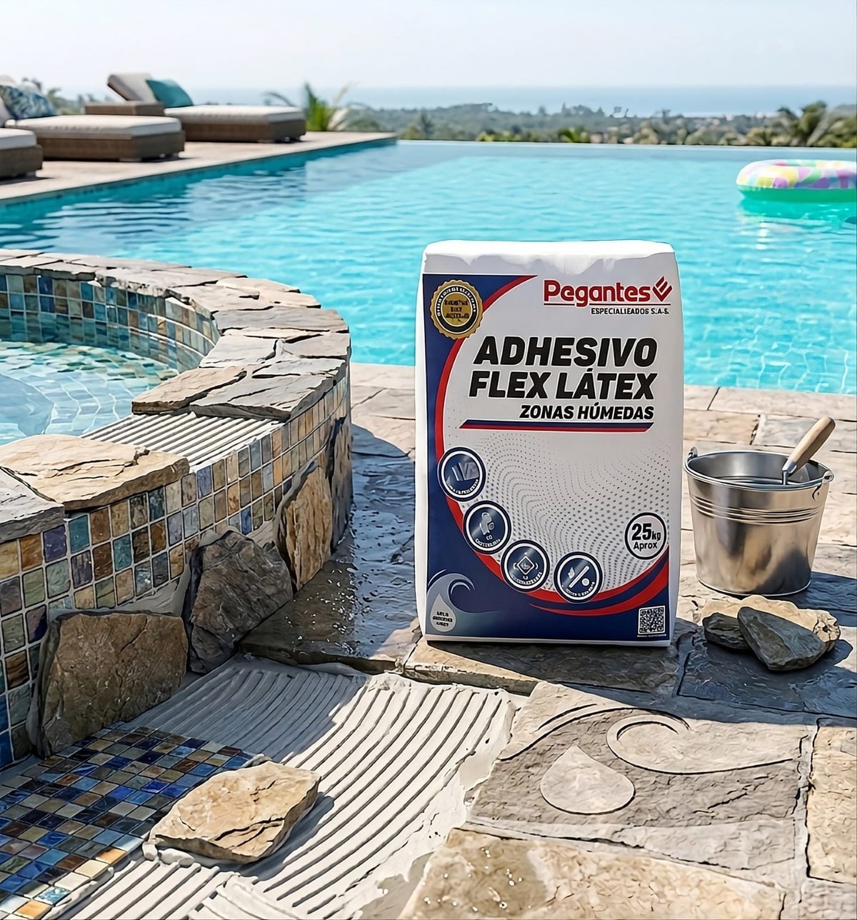 Adhesivo para instalar piedra en zonas húmedas.