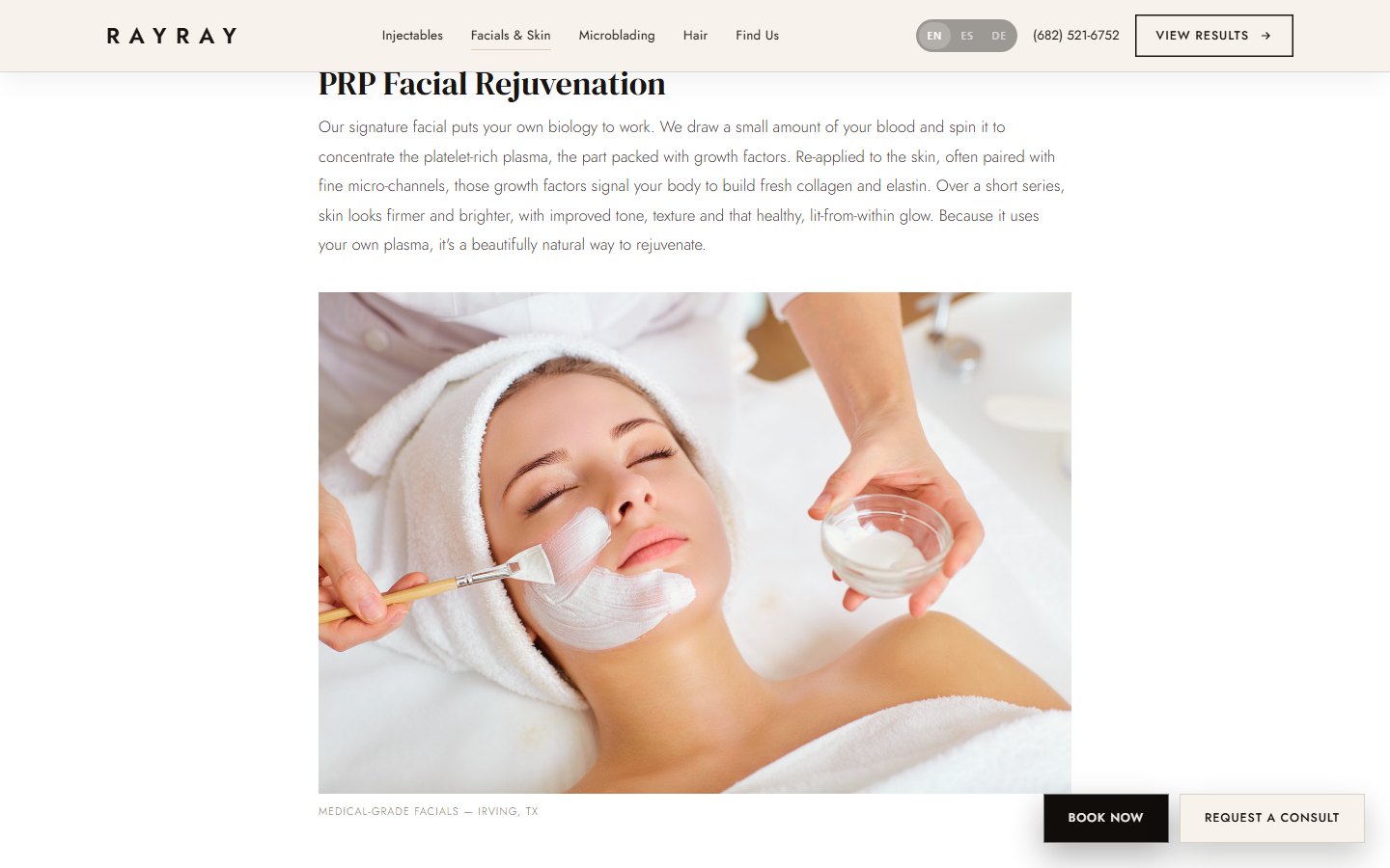Facial PRP, peels, and luxury facials: each treatment family with its own article.