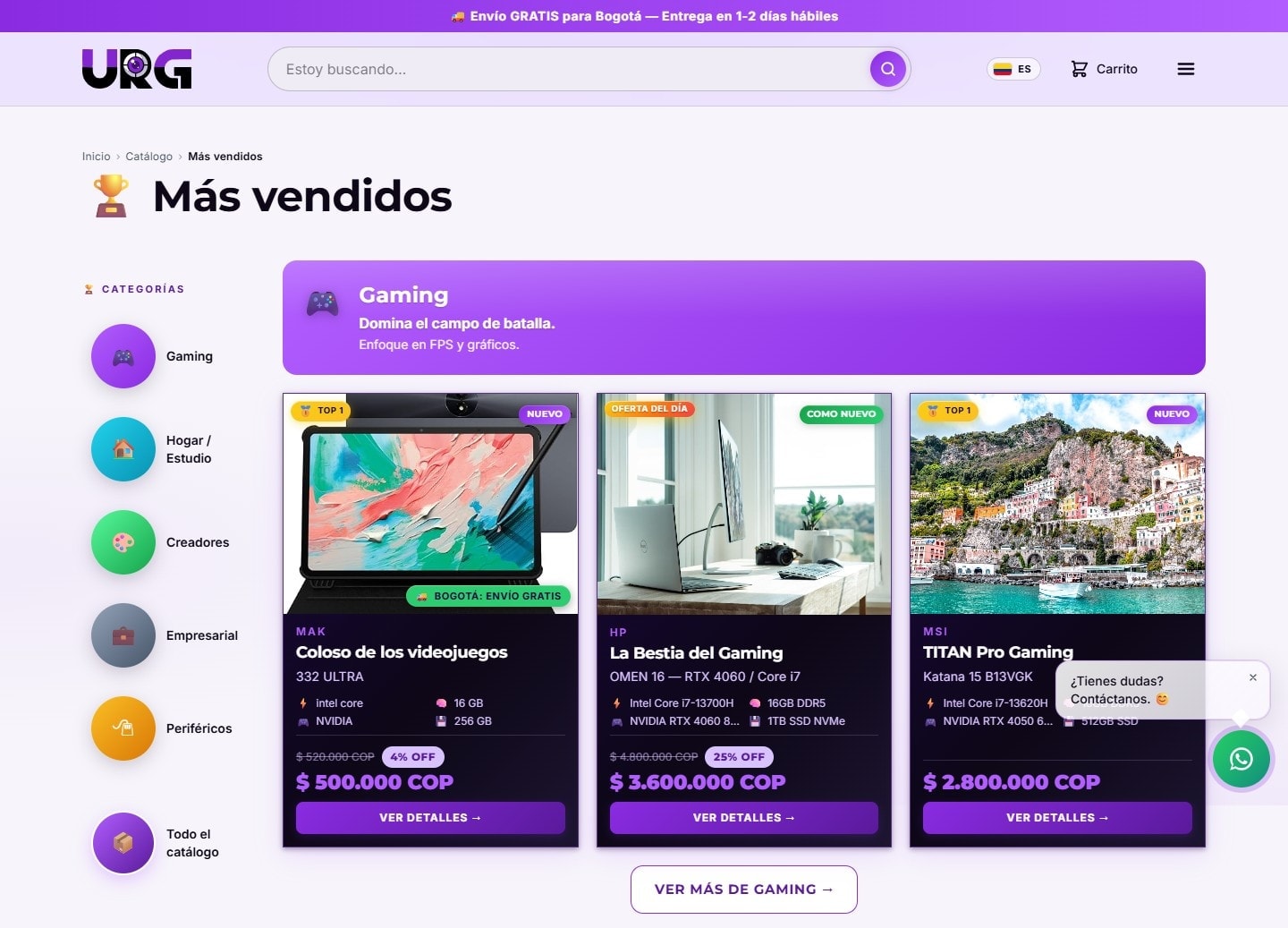 Los más vendidos, separados por tipo de uso.