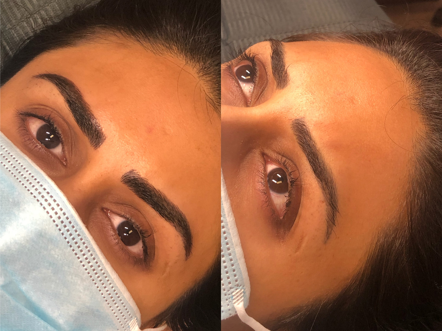 Brows before and after microblading.